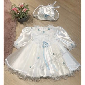 Svētku kleita ar cepuri, ziliem ziediem 74