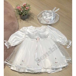 Svētku kleita balta ar cepuri 80 izm.