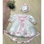 Balta kupla svētku kleita ar rozā akcentiem 62; izm.