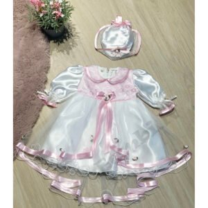 Balta kupla svētku kleita ar rozā akcentiem 62; izm.