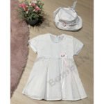 Krēmkrāsas kokvilnas svētku kleita ar cepuri 68-86 izm. meitenēm