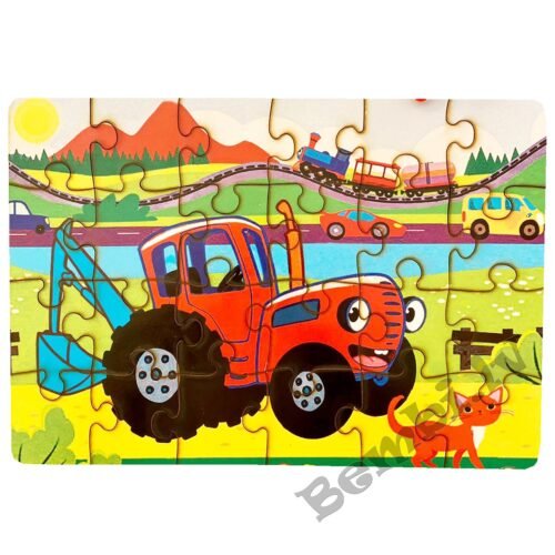 Koka puzle Sarkanais traktors