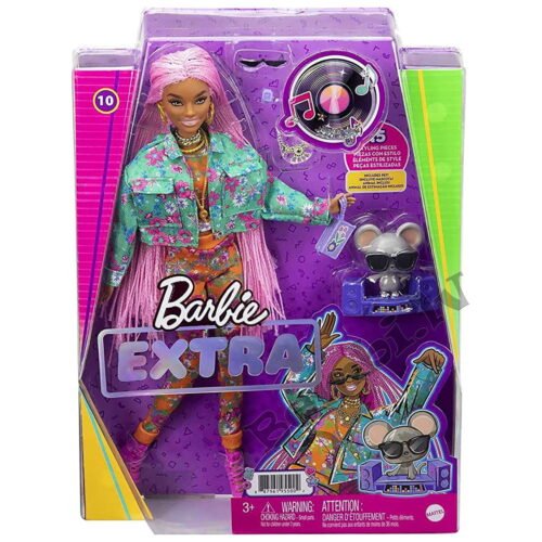 Mattel Barbie EXTRA lelle ar rozā bizītēm