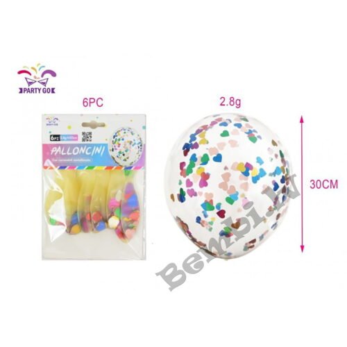 Caurspīdīgi baloni ar confetti 6 gab. Party Go - Image 2