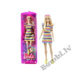 Lelle Barbie Fashionistas ar blondiem matiem, lencēm, varavīksnes kleitu un aksesuāriem HJR96