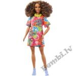 Lelle Barbie Fashionistas ar bruneti ar grafiti kleitu HJT00