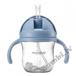 MININOR Bērnu Krūze ar salmiņu un rokturiem, gaiši zila 220ml