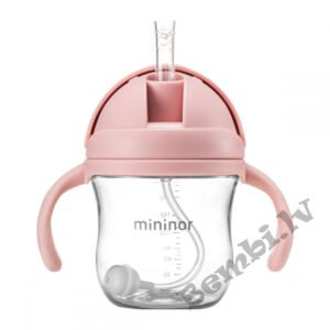 MININOR Bērnu Krūze ar salmiņu un rokturiem, rozā 220ml
