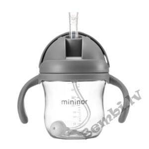 MININOR Bērnu Krūze ar salmiņu un rokturiem, pelēka 220ml