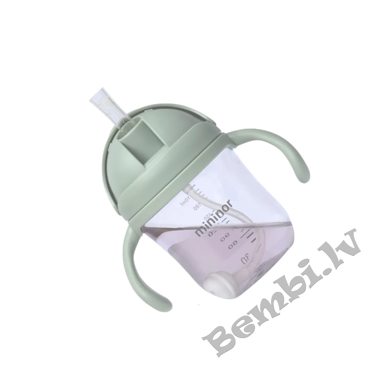 MININOR Bērnu Krūze ar salmiņu un rokturiem, modern mint 220ml - Image 2