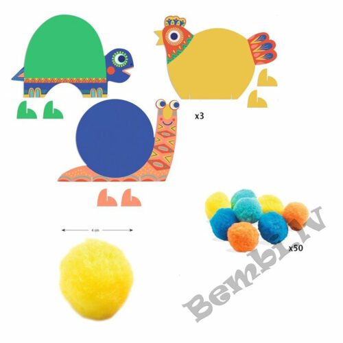 DJECO Kolāžas ar mīkstām bumbiņām – Pūkainie dzīvnieciņi DJ09871 - Image 2
