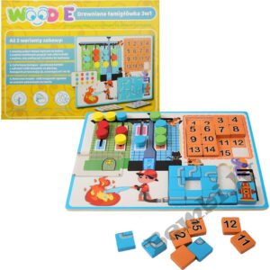 WOODIE 3-in-1 koka puzle – Uguns, Skaitļu puzle un Punktiņi