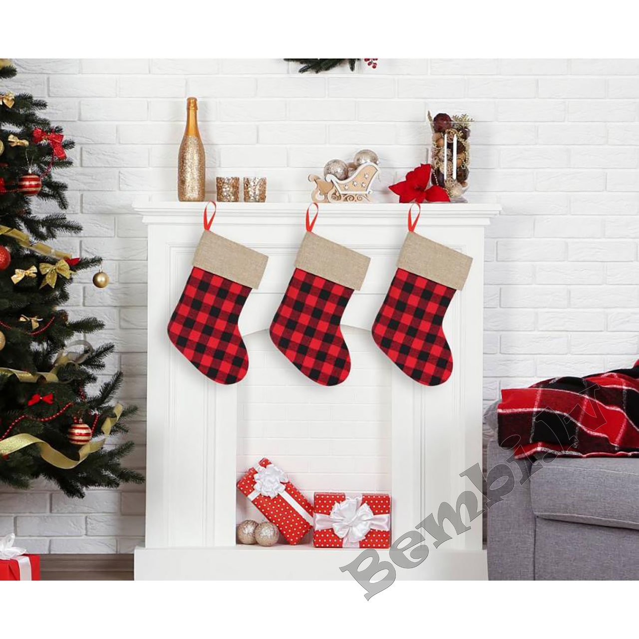 Ziemassvētku zeķe rūtaina, izmērs 40,5 cm - Image 2