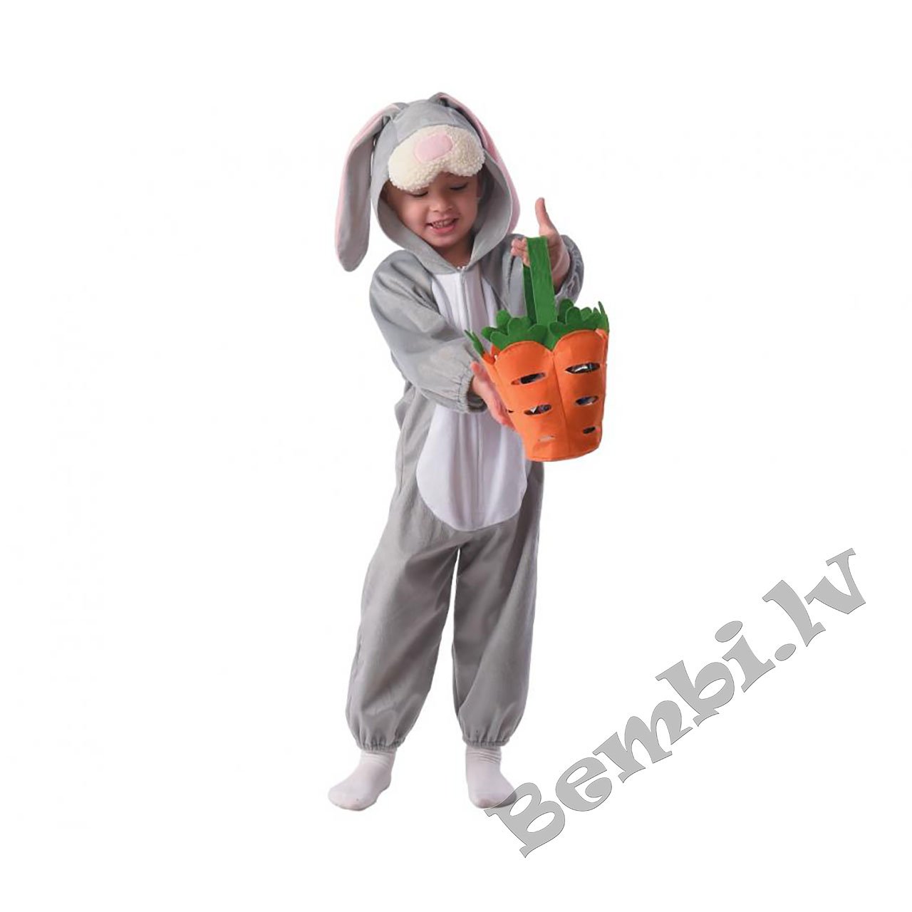 Bērnu komplekts "Pelēks truša" (kombinezons ar kapuci, rokassoma), izmērs 92/104 cm