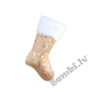 Ziemassvētku zeķe, zelta krāsā, ar zelta ziemeļbriežiem, 49x22 cm