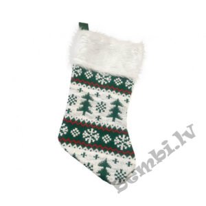 Ziemassvētku zeķe ar zaļām Ziemassvētku eglītēm, 41x22 cm