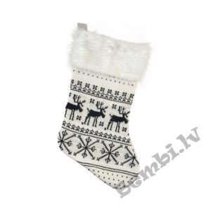 Ziemassvētku zeķe, balta, ar ziemeļbriežiem, 41x22 cm