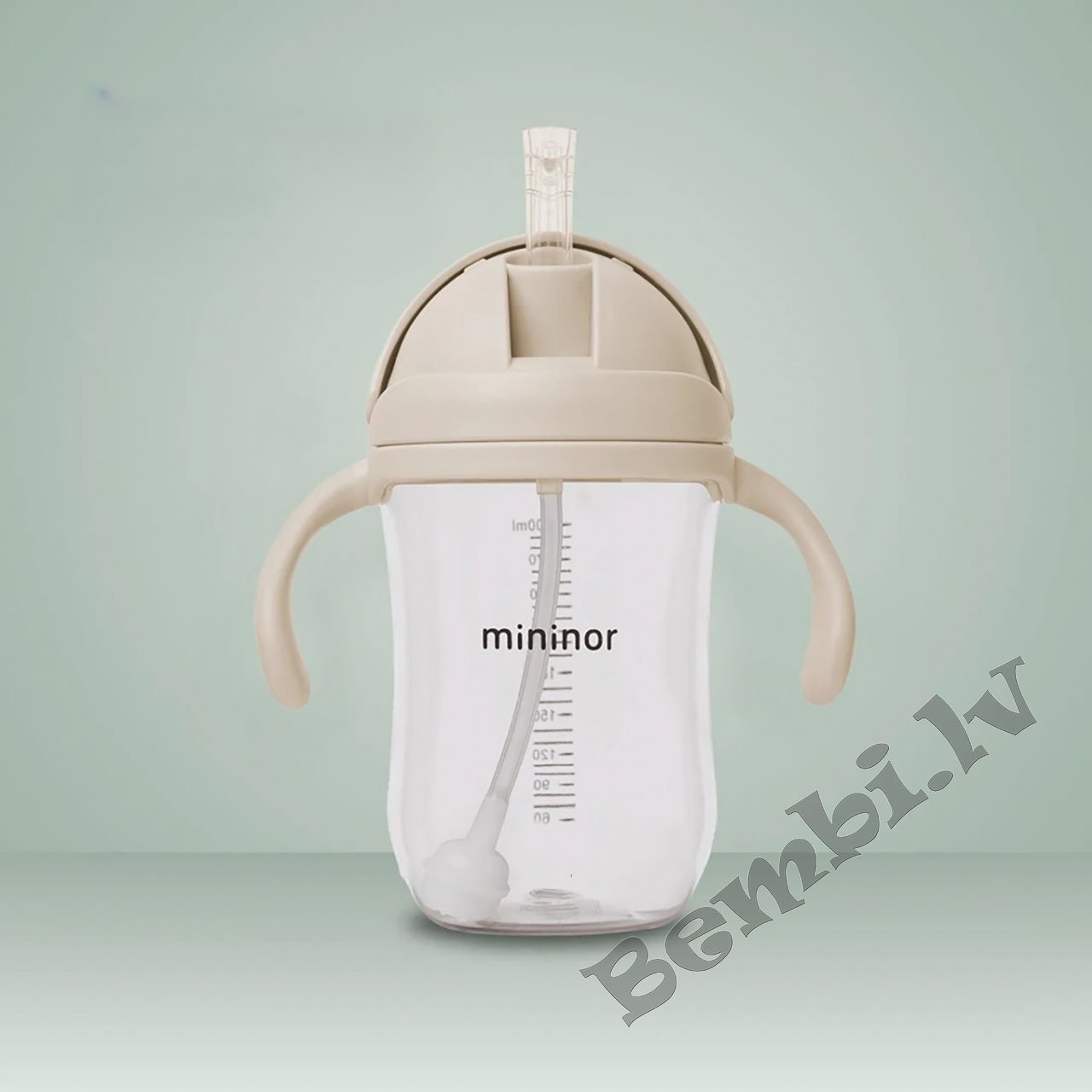 MININOR Bērnu Krūze ar salmiņu un rokturiem, Mākoņains rīts 330ml - Image 2