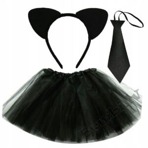 Kaķa kostīms, galvas saite ar ausīm, kaklasaite un svārki