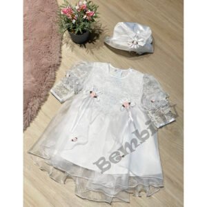 Balta svētku kleita ar cepuri 62;68 izm. mazām meitenēm