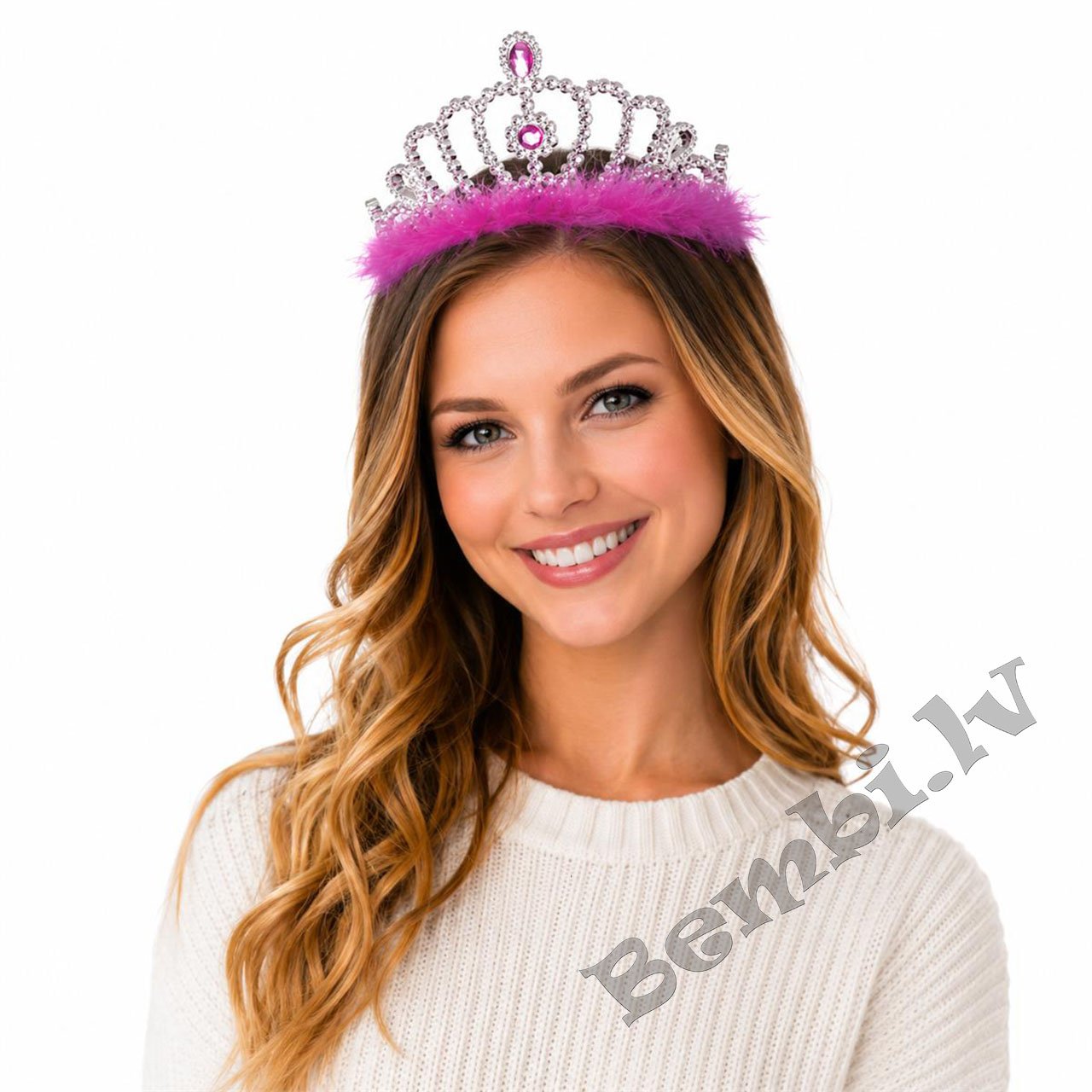 Princešu kronis/diadēma ar rozā spalvu - Image 2